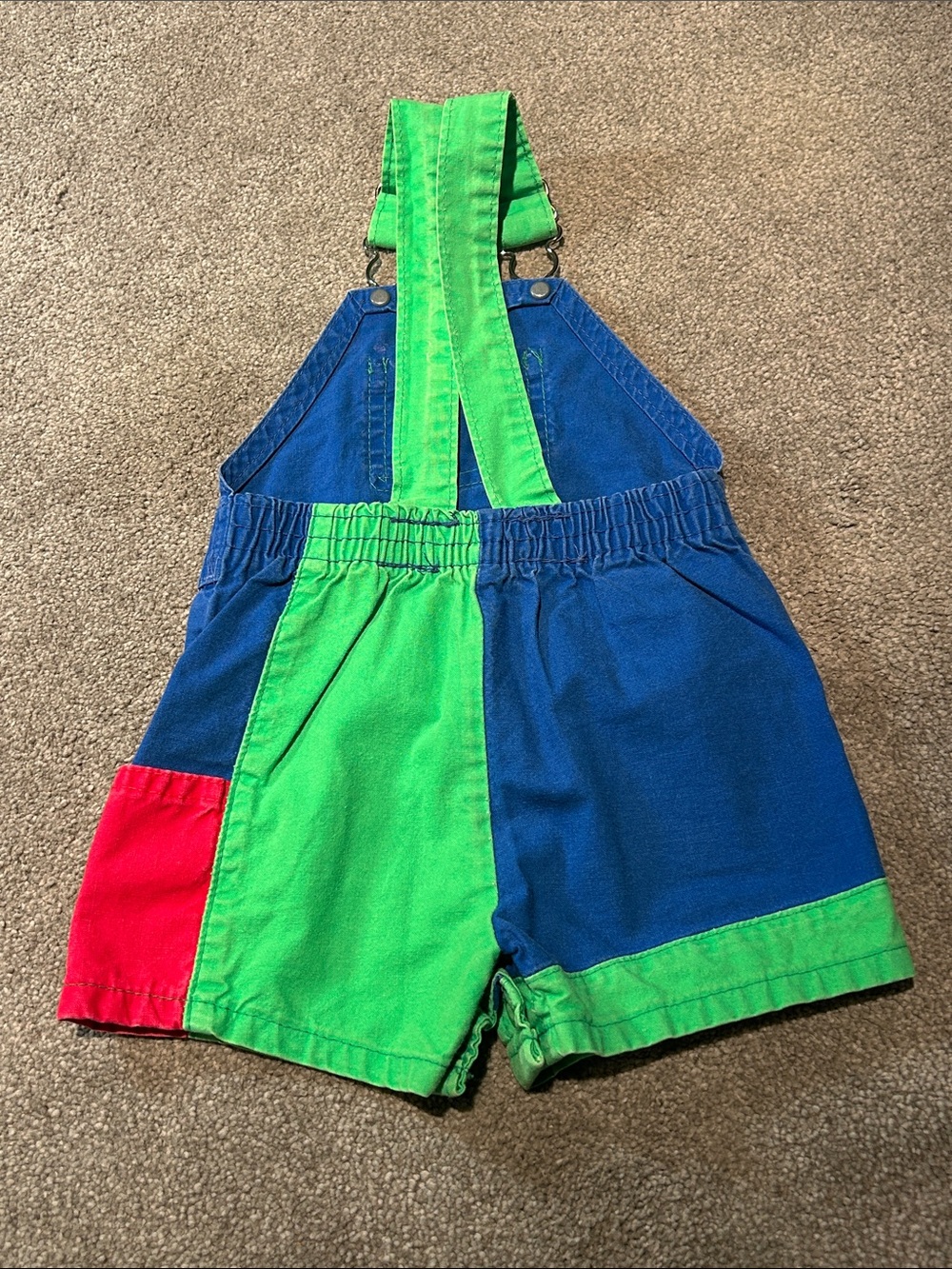 Vintage OshKosh B'gosh Blue, Green & Red Colorblock Kids Shortalls - Picture 4 of 6